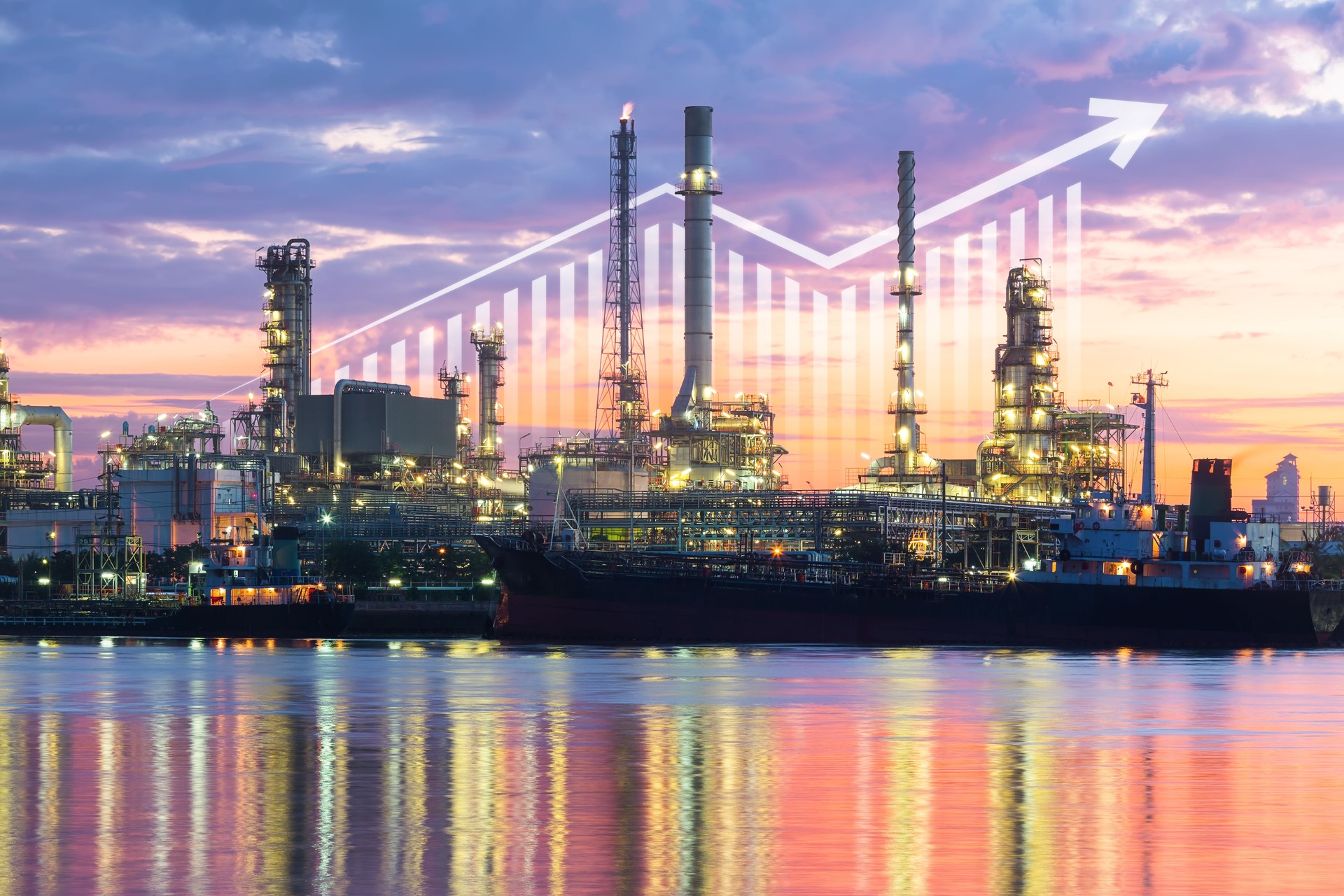 Oil gas refinery or petrochemical plant with business concept.