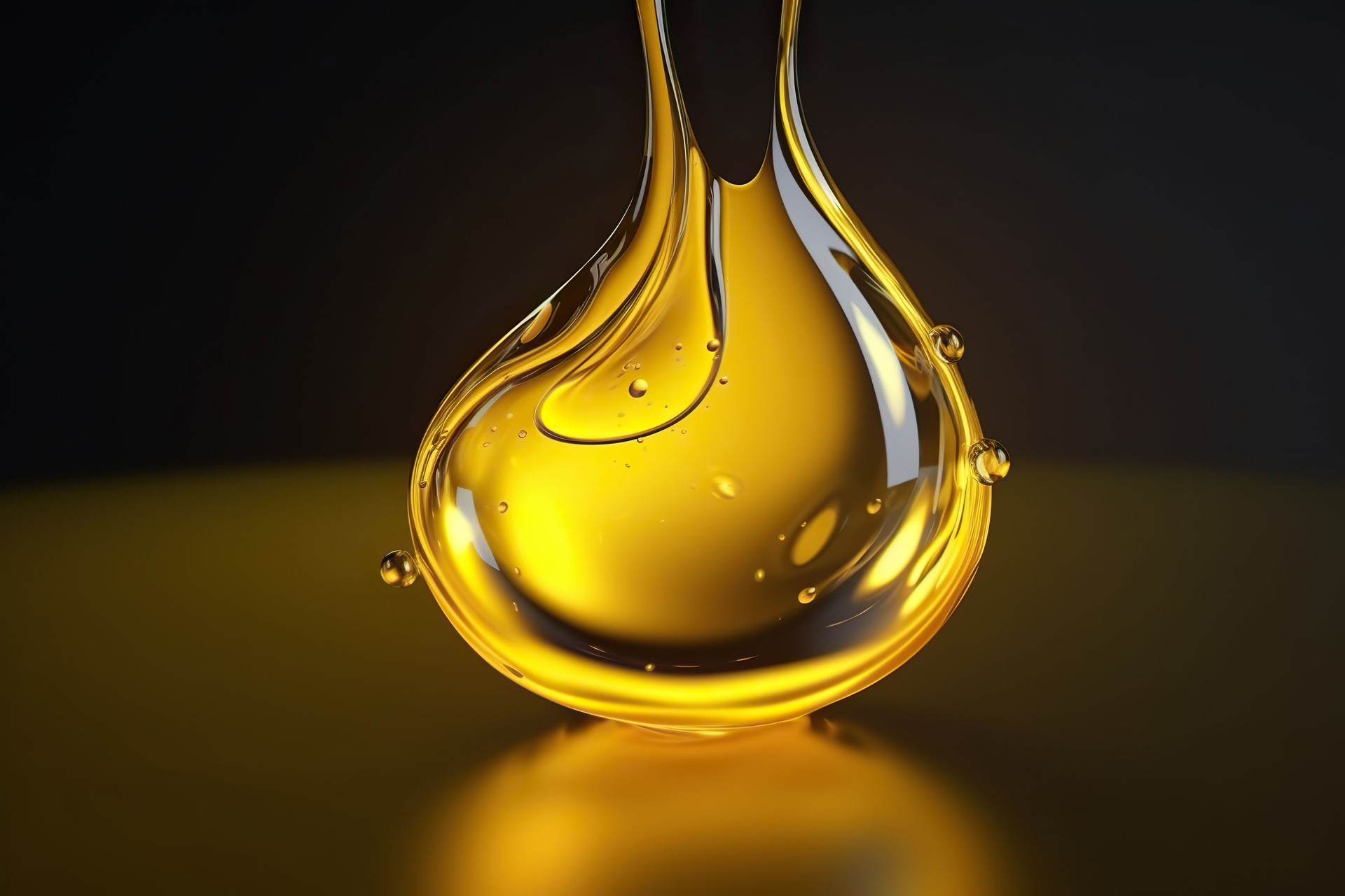 Drop of oil. Shine yellow Cosmetic oil or Cosmetic Essence Liquid drop. Fresh engine oil liquid eco nature. 3d render