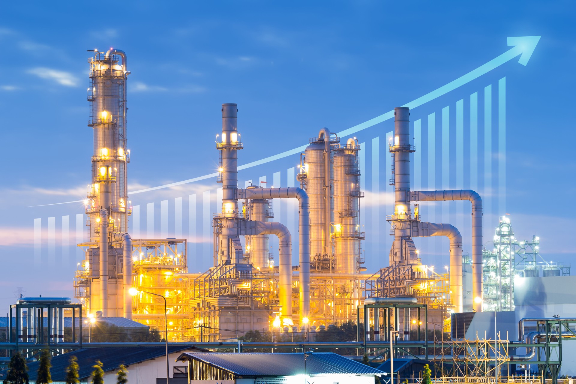 Oil gas refinery or petrochemical plant.